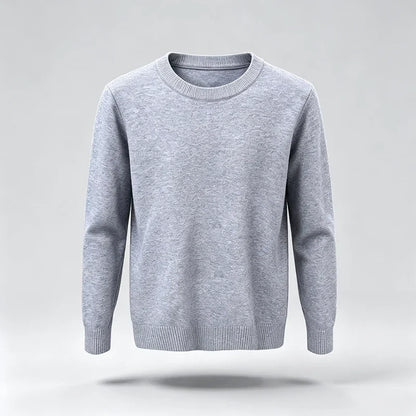 Pullover unisex a maniche lunghe, girocollo, in maglia fine con polsini a coste