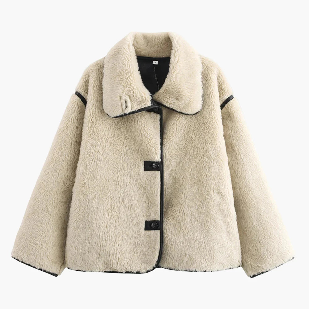 Dame Trendy Kort Jakke i Oversized-look til efterår og vinter – Moderigtig fritidsjakke med bred krave