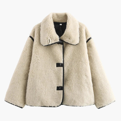 Dame Trendy Kort Jakke i Oversized-look til efterår og vinter – Moderigtig fritidsjakke med bred krave