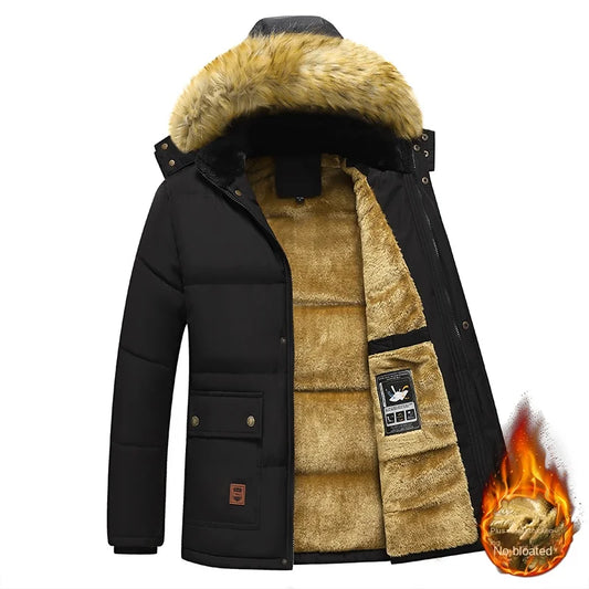 Herren Winterjacke mit Kapuze, Kunstfellkragen und weichem Innenfutter