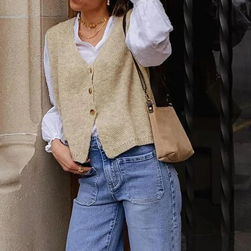 Gilet da donna in maglia con scollo a V e abbottonatura