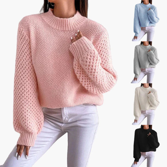Damstickad pullover med grovstickning och ballongärmar – Modernt oversize-sweater för höst & vinter