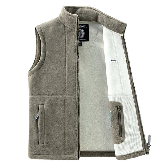 Fleece Weste mit Stehkragen für Herren – Ärmellose Outdoor Weste mit Reißverschluss und Taschen