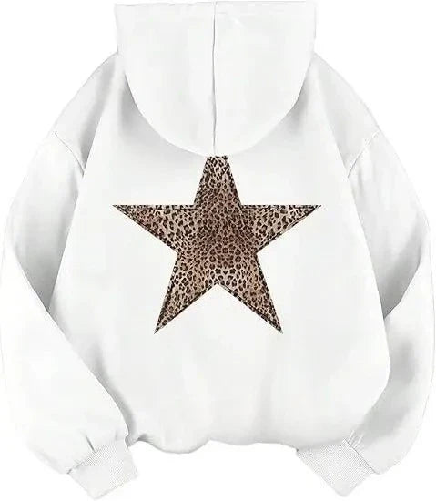 Oversize-hoodie med leopardstjerne og hætte