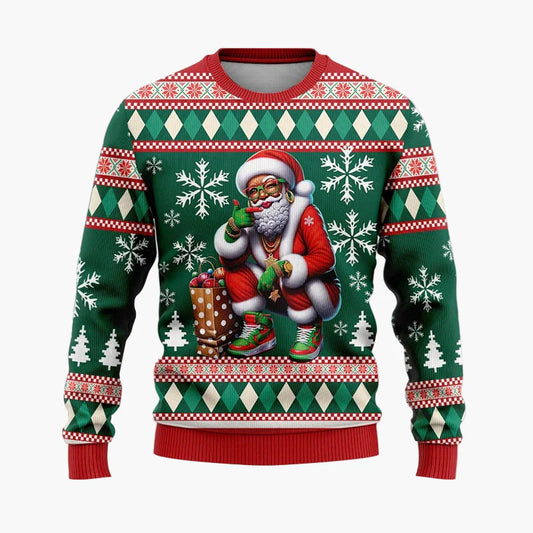 Suéter feo de Navidad para hombre Hip Hop Santa Claus – Divertido suéter navideño para fiestas y tiempo libre
