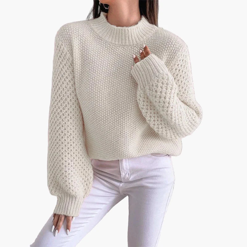 Jersey de punto para mujer con punto grueso y mangas globo – Suéter oversize a la moda para otoño e invierno