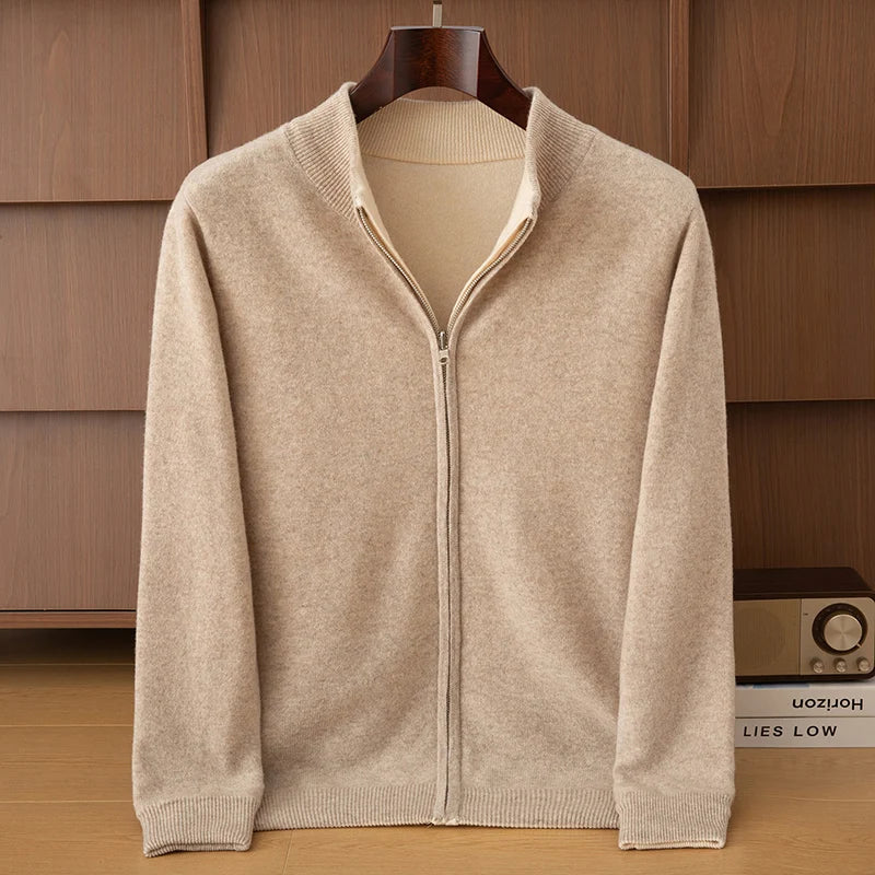 Unisex Strickjacke Reißverschluss Stehkragen Melierter Pullover Weiches Material