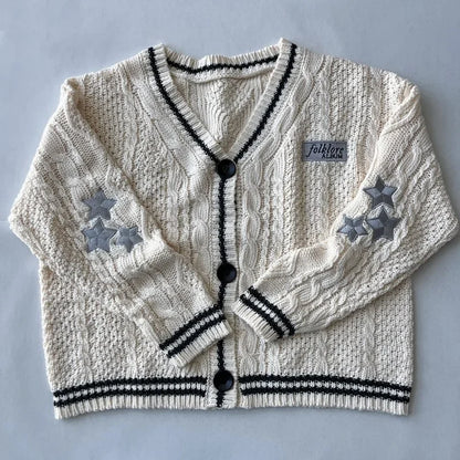 Strickjacke Damen Beige mit Sternen & Zopfmuster
