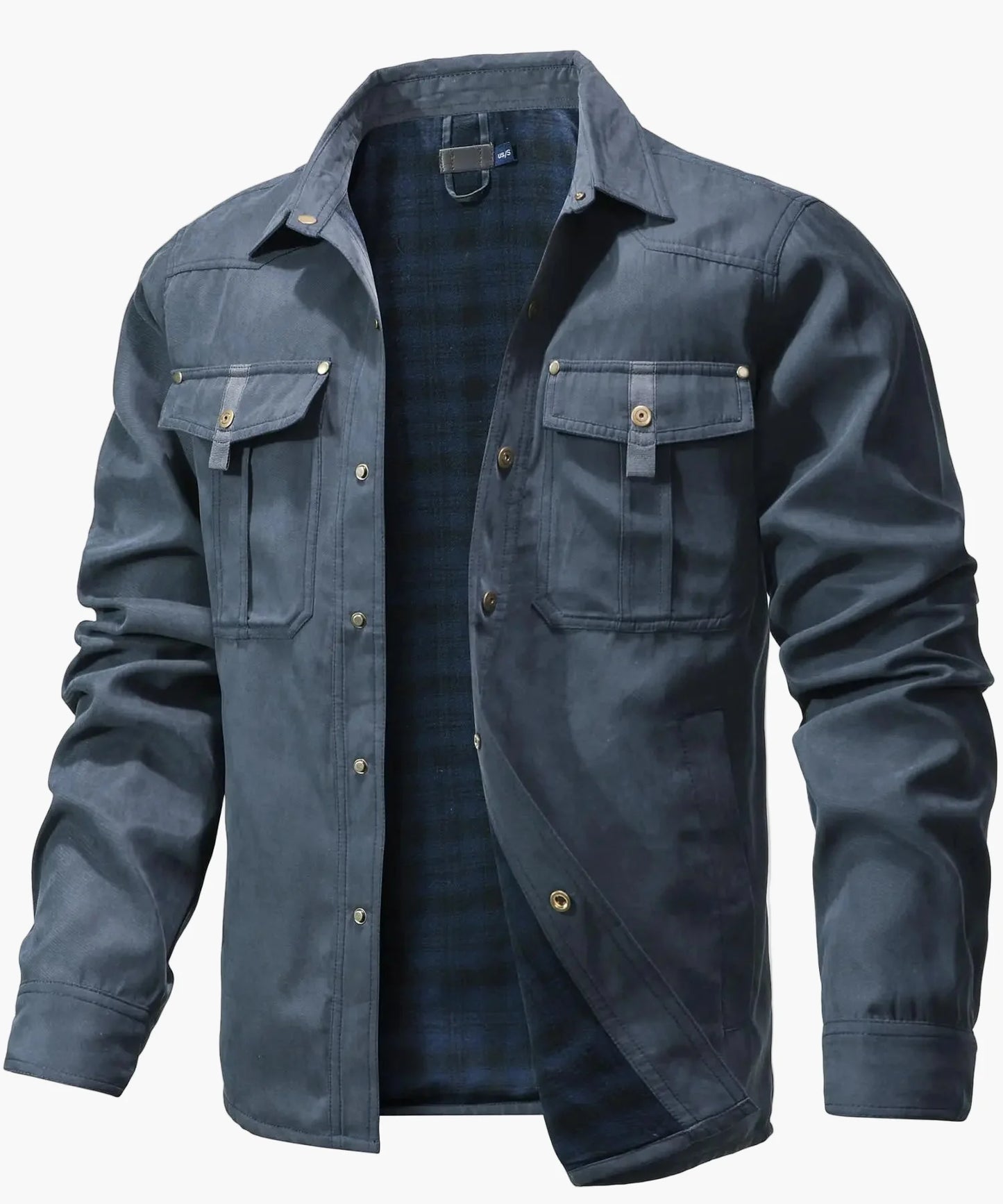 Męska kurtka shacket z flaneli z ociepleniem – overshirt w stylu western, kurtka przejściowa z zatrzaskami