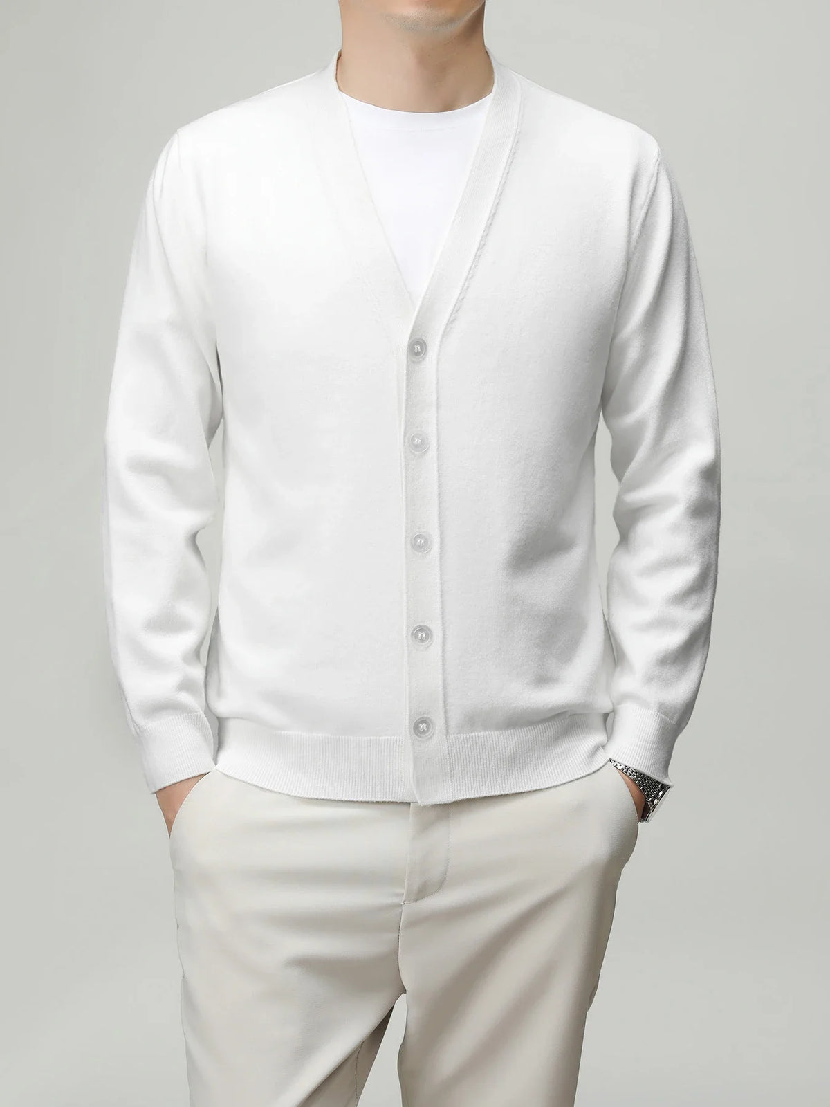 Herren Strickjacke V-Ausschnitt Knopfleiste Cardigan Langarm Rippbündchen