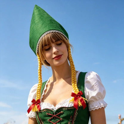 Dirndl Kleid Blau Rot mit Schürze Bluse und Mieder Schnürung