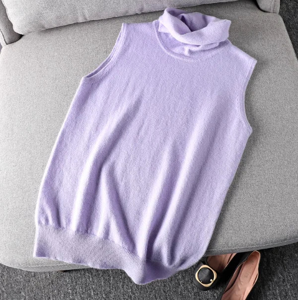 Ärmelloser Rollkragenpullover für Damen, weiches Material