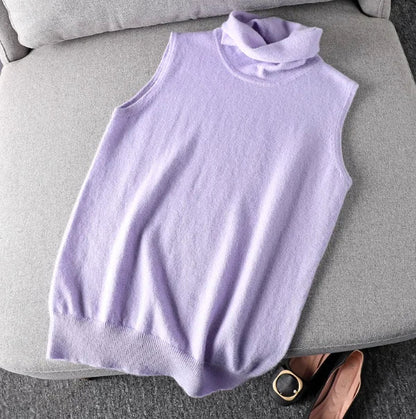 Ärmelloser Rollkragenpullover für Damen, weiches Material