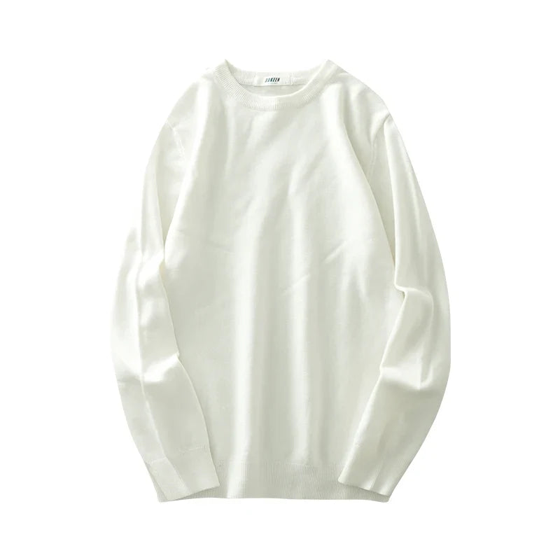 Pullover unisex a maniche lunghe, girocollo, in maglia fine con polsini a coste