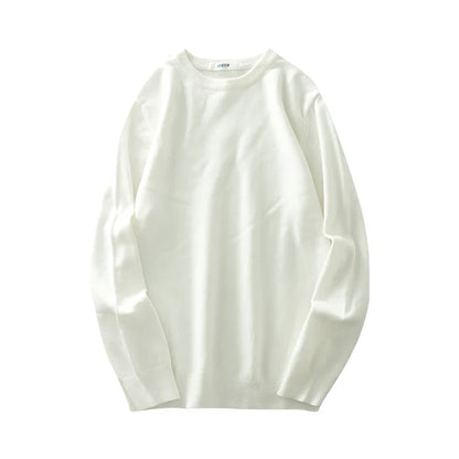 Pullover unisex a maniche lunghe, girocollo, in maglia fine con polsini a coste