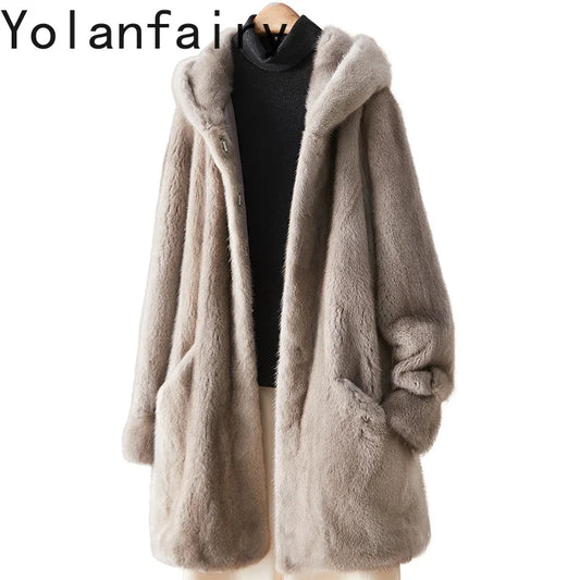 Damen Langarm Kapuzenmantel Flauschiger Kunstpelz-Look Beige