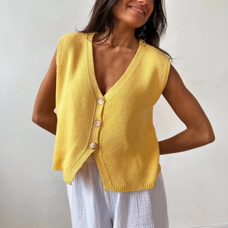 Gilet da donna in maglia con scollo a V e abbottonatura