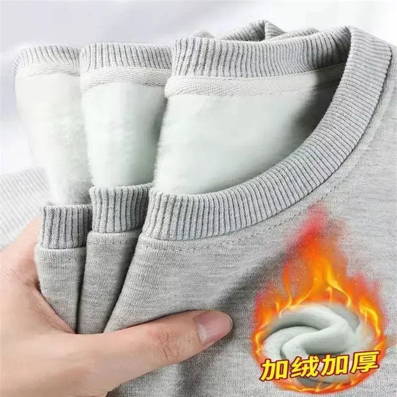 Felpa unisex a maniche lunghe e girocollo, con fodera in pile, polsini a coste, calda per l'inverno