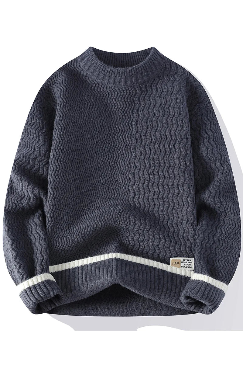 Pullover da uomo in maglia a girocollo con motivo ondulato e righe
