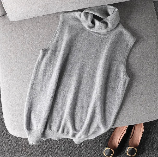 Ärmelloser Rollkragenpullover für Damen, weiches Material