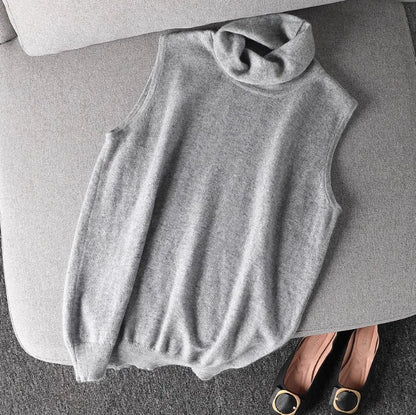 Ärmelloser Rollkragenpullover für Damen, weiches Material