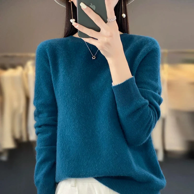 Damen Rundhals Strickpullover Langarm Weiches Material