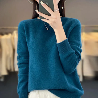 Damen Rundhals Strickpullover Langarm Weiches Material