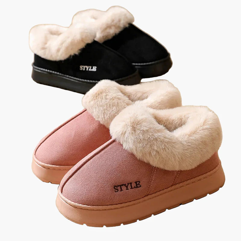 Pantofole invernali da donna con bordo in pelliccia e suola antiscivolo – Comode pantofole calde per casa