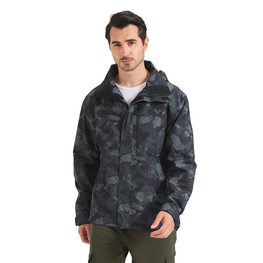 Herren Outdoorjacke Tarnmuster Kapuze Wasserdicht Winddicht