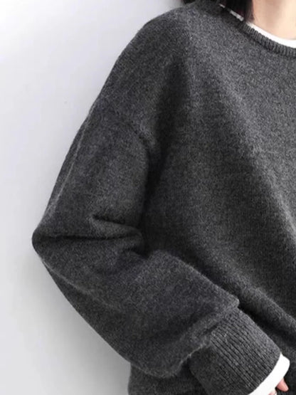 Unisex-trøje med rund hals, mørkegrå, lange ærmer