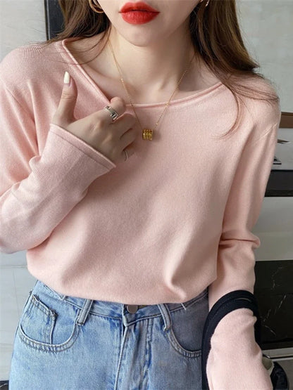 Damen Langarmshirt Rundhals Basic Pullover Feinstrick Top in verschiedenen Farben