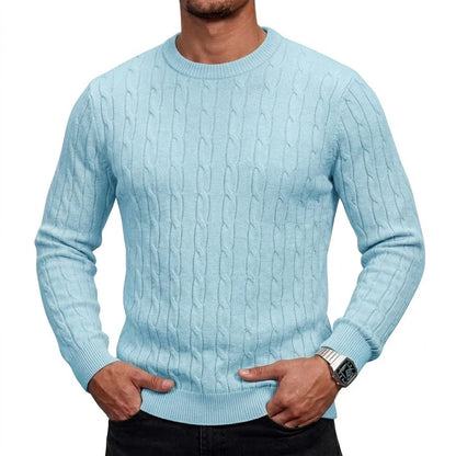 Herren Zopfmuster Pullover Rundhals Langarm Strickpullover
