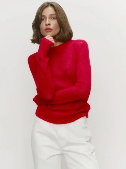Pull transparent pour femme, col rond, manches longues, en maille