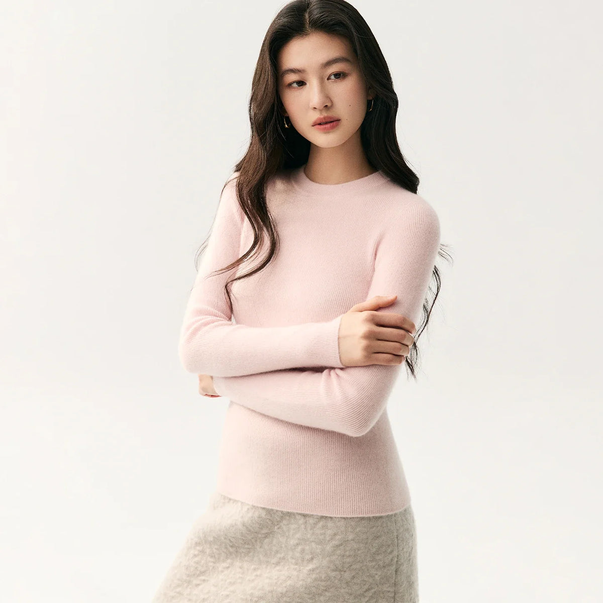 Damen Feinstrickpullover Rundhals Langarm Schmal Geschnitten
