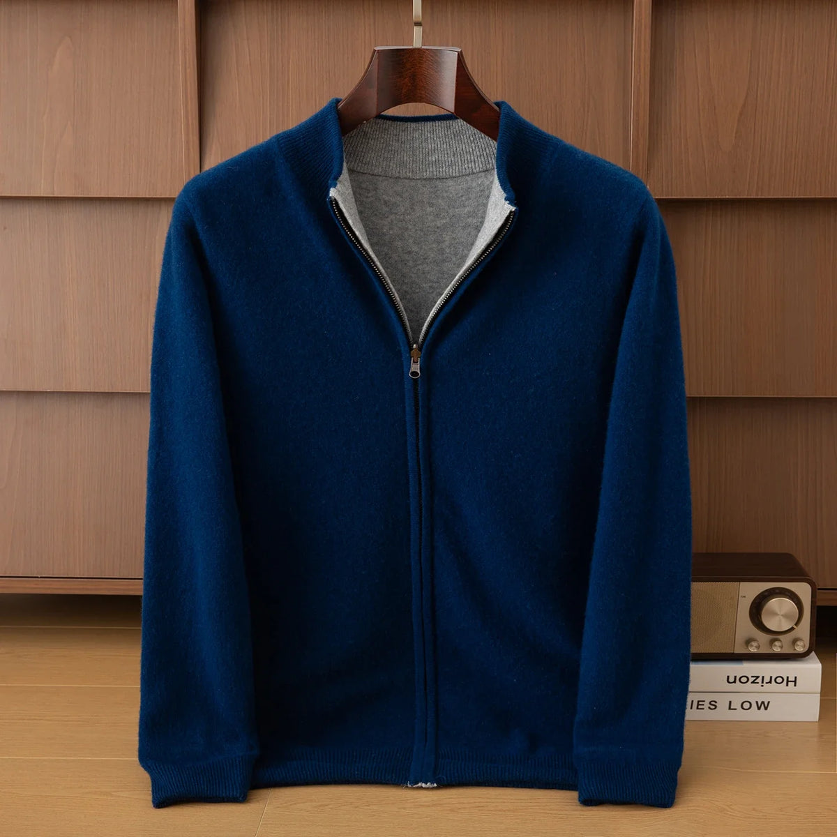 Unisex Strickjacke Reißverschluss Stehkragen Melierter Pullover Weiches Material