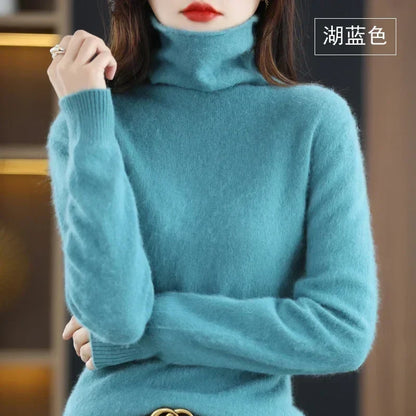 Dame-rullekravepullover, lange ærmer, blødt materiale