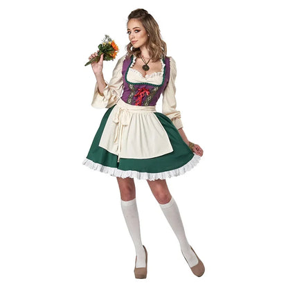 Damen Trachtenkostüm Dirndl Set Grün Lila Weiß