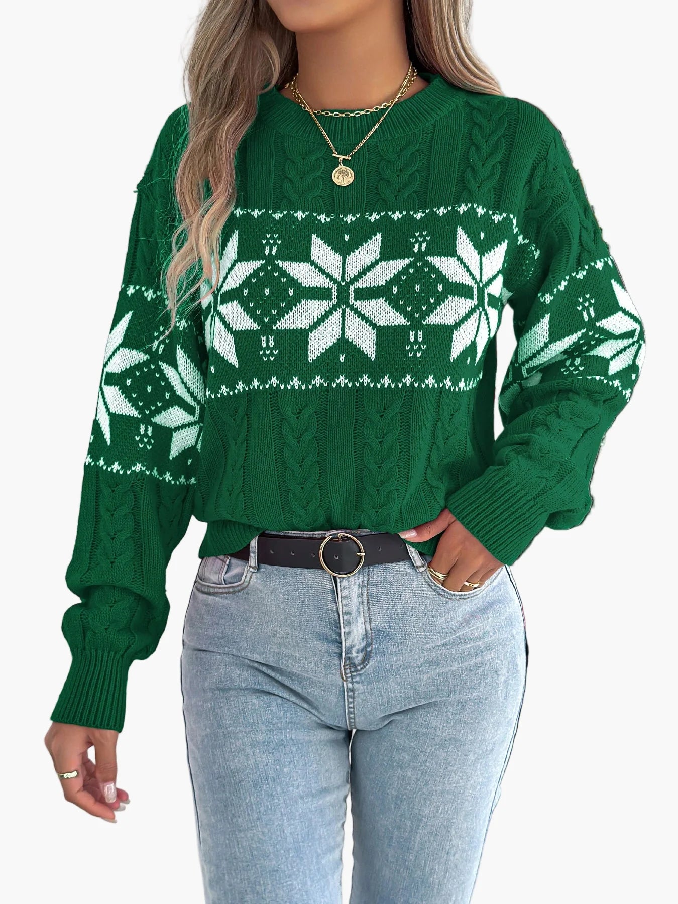 Maglione invernale da donna con motivo norvegese – Maglione comodo per occasioni festive