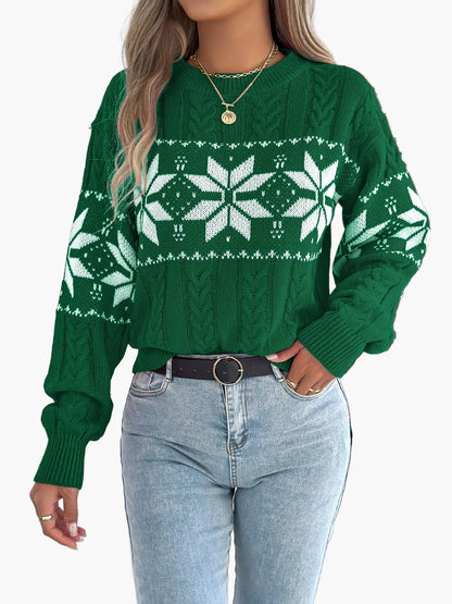 Maglione invernale da donna con motivo norvegese – Maglione comodo per occasioni festive