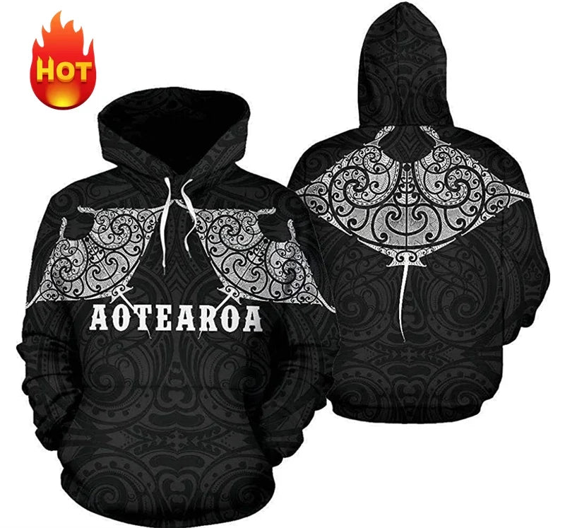 Sudadera de manga larga con capucha y motivo de estampado maorí