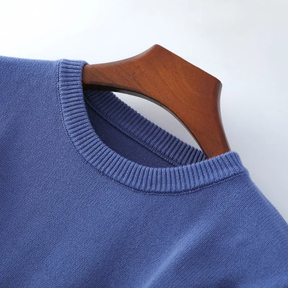 Pullover da uomo con scollo rotondo, in maglia, tinta unita, a maniche lunghe