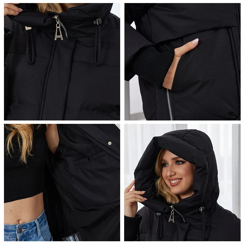Giacca invernale trapuntata da donna con cappuccio – Look da città alla moda per giornate fredde