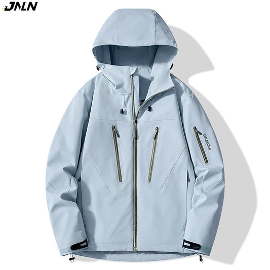 Chaqueta de exterior unisex con capucha, bolsillos con cremallera, chaqueta de entretiempo impermeable