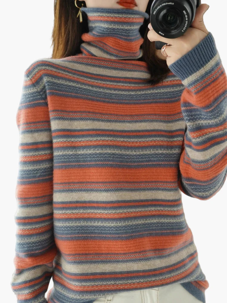 Dolcevita da donna con motivo a righe retrò – Maglione comodo per tutti i giorni e tempo libero