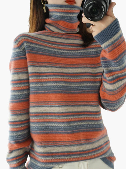 Dolcevita da donna con motivo a righe retrò – Maglione comodo per tutti i giorni e tempo libero