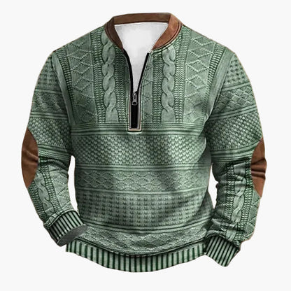 Herre striktrøje med halv lynlås – Moderigtig fritidstrøje i patchwork-look