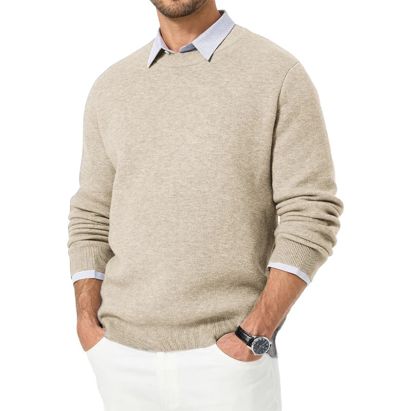 Pullover da uomo con scollo rotondo a maniche lunghe, in maglia fine, modello basic