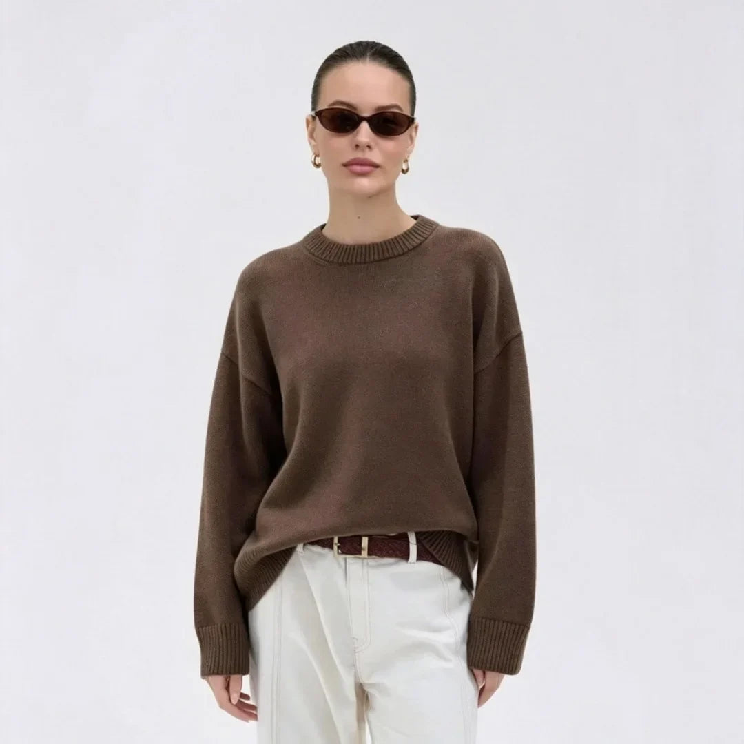Pull oversize fin en maille pour femme à col rond