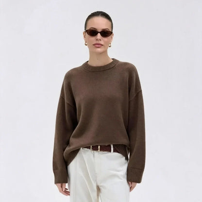 Pull oversize fin en maille pour femme à col rond