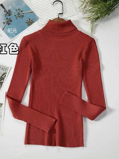 Damen Rollkragenpullover Rippstrick Langarm Eng Anliegend